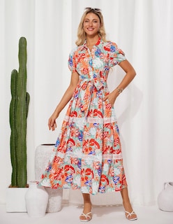 Foto 7 | Foto 7 | Vestido Grace Karin Para Mujer, Estampado Floral, Corte En A, Maxi Verde Y Rojo - Venta Internacional.
