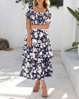 Foto 5 | Foto 5 | Vestido Casual Btfbm Para Mujer Con Cuello Cuadrado, Estampado Floral, Xxl - Venta Internacional.