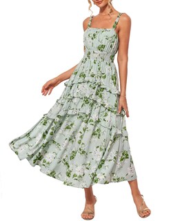Foto 1 | Foto 1 | Vestido Largo Grace Karin Elegante Con Estampado Floral Escalonado Verde L Para Mujer - Venta Internacional.