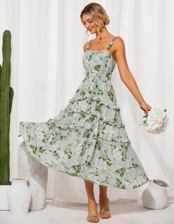 Foto 2 | Foto 2 | Vestido Largo Grace Karin Elegante Con Estampado Floral Escalonado Verde L Para Mujer - Venta Internacional.