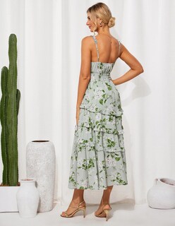 Foto 3 | Foto 3 | Vestido Largo Grace Karin Elegante Con Estampado Floral Escalonado Verde L Para Mujer - Venta Internacional.