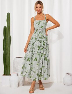 Foto 4 | Foto 4 | Vestido Largo Grace Karin Elegante Con Estampado Floral Escalonado Verde L Para Mujer - Venta Internacional.