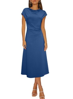 Foto 1 | Foto 1 | Vestido Midi Happy Sailed, Manga Corta, Cuello Vuelto, Azul Marino - Venta Internacional.