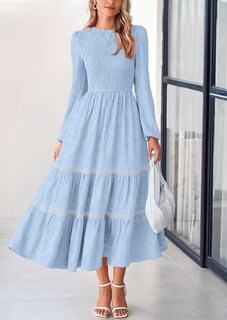 Foto 5 | Foto 5 | Vestido Midi Prettygarden De Manga Larga Con Estampado Floral Fruncido Para Mujer - Venta Internacional.