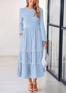Foto 7 | Foto 7 | Vestido Midi Prettygarden De Manga Larga Con Estampado Floral Fruncido Para Mujer - Venta Internacional.