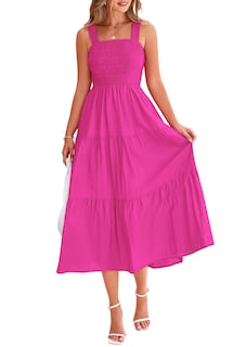 Foto 1 | Foto 1 | Vestido Prettygarden Para Mujer, Midi, Fruncido, De Verano, Rosa Y Rojo, Xxl - Venta Internacional.