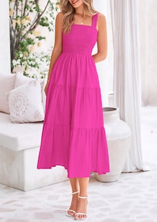Foto 3 | Foto 3 | Vestido Prettygarden Para Mujer, Midi, Fruncido, De Verano, Rosa Y Rojo, Xxl - Venta Internacional.