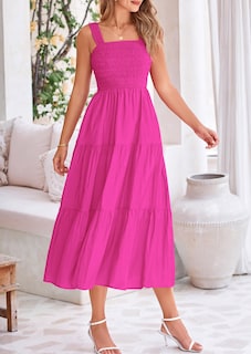 Foto 4 | Foto 4 | Vestido Prettygarden Para Mujer, Midi, Fruncido, De Verano, Rosa Y Rojo, Xxl - Venta Internacional.