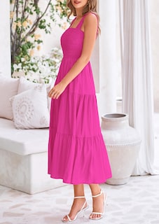 Foto 5 | Foto 5 | Vestido Prettygarden Para Mujer, Midi, Fruncido, De Verano, Rosa Y Rojo, Xxl - Venta Internacional.