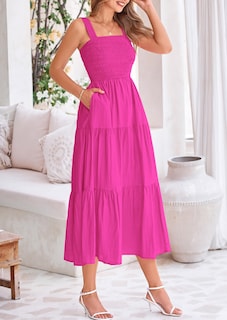 Foto 7 | Foto 7 | Vestido Prettygarden Para Mujer, Midi, Fruncido, De Verano, Rosa Y Rojo, Xxl - Venta Internacional.