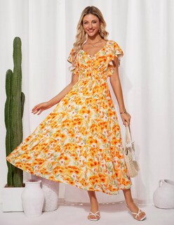 Foto 4 | Foto 4 | Vestido Largo Grace Karin Con Estampado Floral De Verano, Cuello En V Y Manga Con Volantes - Venta Internacional.
