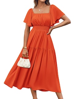 Foto 1 | Foto 1 | Vestido Grace Karin Para Mujer, Manga Corta, Manga Corta, Escalonado, Naranja Fluido - Venta Internacional.