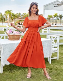 Foto 2 | Foto 2 | Vestido Grace Karin Para Mujer, Manga Corta, Manga Corta, Escalonado, Naranja Fluido - Venta Internacional.
