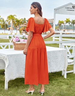 Foto 7 | Foto 7 | Vestido Grace Karin Para Mujer, Manga Corta, Manga Corta, Escalonado, Naranja Fluido - Venta Internacional.