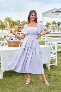 Foto 2 | Foto 2 | Vestido De Verano Grace Karin Con Mangas Con Volantes Y Cuello Cuadrado Morado - Venta Internacional.