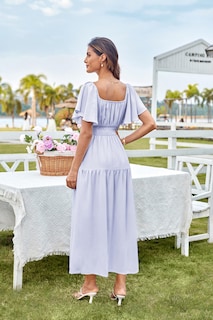 Foto 3 | Foto 3 | Vestido De Verano Grace Karin Con Mangas Con Volantes Y Cuello Cuadrado Morado - Venta Internacional.