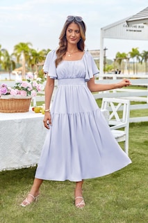 Foto 5 | Foto 5 | Vestido De Verano Grace Karin Con Mangas Con Volantes Y Cuello Cuadrado Morado - Venta Internacional.