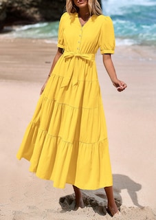 Foto 7 | Foto 7 | Vestido Midi Prettygarden 2025 Con Cuello En V Y Manga Corta Con Bolsillos - Venta Internacional.