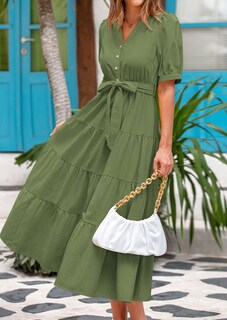 Foto 5 | Foto 5 | Vestido Midi Prettygarden Para Mujer, Verano 2025, Cuello En V Con Bolsillos - Venta Internacional.