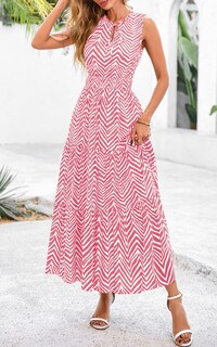 Foto 3 | Foto 3 | Vestido Prettygarden Para Mujer Con Cordón Y Cuello En V Maxi Rosa Xxl - Venta Internacional.