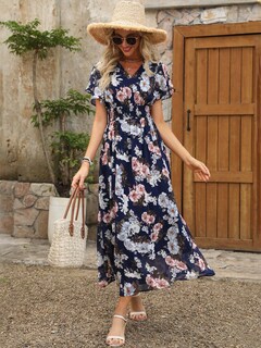Foto 4 | Foto 4 | Vestido Largo Anrabess De Verano Con Cuello En V Y Estampado Floral De Chifón Para Mujer - Venta Internacional.