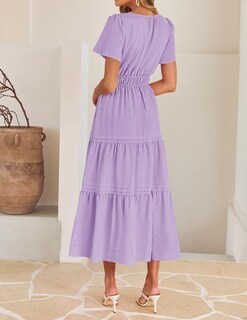 Foto 4 | Foto 4 | Vestido Zesica Casual De Verano A Media Pierna Para Mujer, Color Morado, Talla M - Venta Internacional.