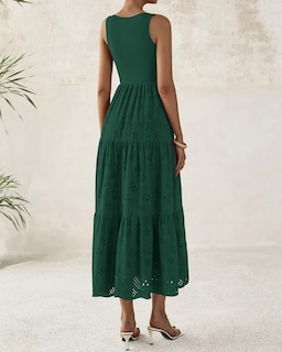 Foto 4 | Foto 4 | Vestido Midi Btfbm Para Mujer, Con Ojales De Verano, Sin Mangas, Verde Oscuro - Venta Internacional.