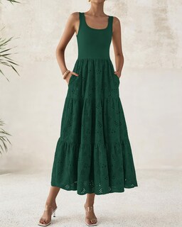 Foto 5 | Foto 5 | Vestido Midi Btfbm Para Mujer, Con Ojales De Verano, Sin Mangas, Verde Oscuro - Venta Internacional.
