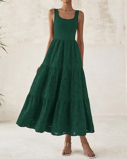 Foto 7 | Foto 7 | Vestido Midi Btfbm Para Mujer, Con Ojales De Verano, Sin Mangas, Verde Oscuro - Venta Internacional.