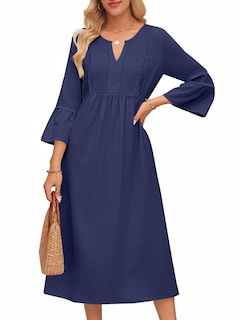 Foto 1 | Foto 1 | Vestido Midi Merokeety Para Mujer, Manga 3/4, Cuello En V, Azul Marino Fluido - Venta Internacional.