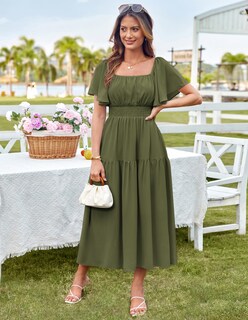 Foto 3 | Foto 3 | Vestido Largo Grace Karin Para Mujer, Casual, De Verano, Verde Militar - Venta Internacional.