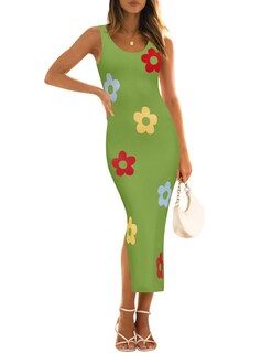 Foto 1 | Foto 1 | Vestido Ajustado De Verano Zesica, De Punto Floral, Midi, Verde, Para Mujer - Venta Internacional.