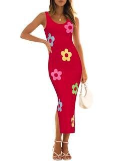 Foto 1 | Foto 1 | Vestido Zesica Summer Floral Knit Bodycon Midi Rojo Para Mujer - Venta Internacional.