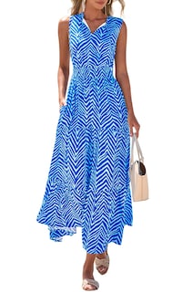 Foto 1 | Foto 1 | Vestido Prettygarden Sin Mangas Con Cuello En V Para Invitados De Boda, Azul Xl - Venta Internacional.