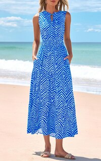 Foto 3 | Foto 3 | Vestido Prettygarden Sin Mangas Con Cuello En V Para Invitados De Boda, Azul Xl - Venta Internacional.