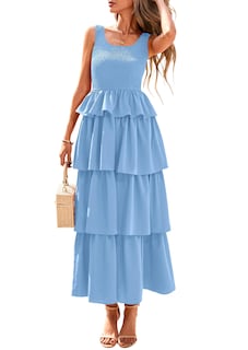 Foto 1 | Foto 1 | Vestido Prettygarden Para Mujer, Verano 2025, Sin Mangas, Midi, Azul Claro - Venta Internacional.