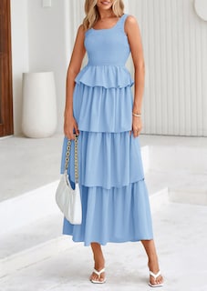 Foto 3 | Foto 3 | Vestido Prettygarden Para Mujer, Verano 2025, Sin Mangas, Midi, Azul Claro - Venta Internacional.