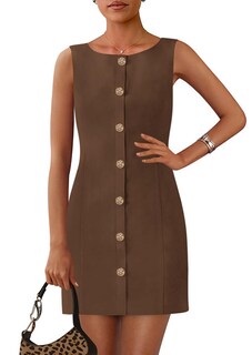 Foto 1 | Foto 1 | Vestido De Trabajo Prettygarden 2025 Primavera Sin Mangas Botón Marrón S - Venta Internacional.