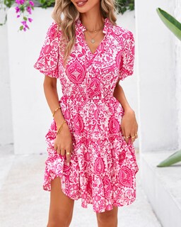 Foto 2 | Foto 2 | Vestido Btfbm Para Mujer, Estampado Floral, Cuello En V, Manga Corta, Volantes - Venta Internacional.