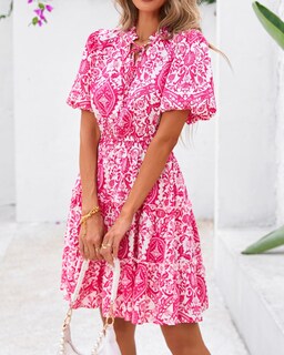 Foto 4 | Foto 4 | Vestido Btfbm Para Mujer, Estampado Floral, Cuello En V, Manga Corta, Volantes - Venta Internacional.