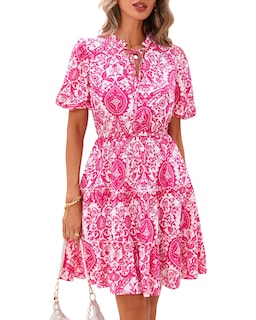 Foto 1 | Foto 1 | Vestido Btfbm Para Mujer, Estampado Floral, Cuello En V, Manga Corta, Línea A - Venta Internacional.