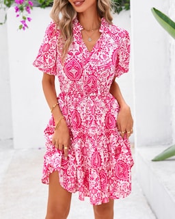 Foto 2 | Foto 2 | Vestido Btfbm Para Mujer, Estampado Floral, Cuello En V, Manga Corta, Línea A - Venta Internacional.