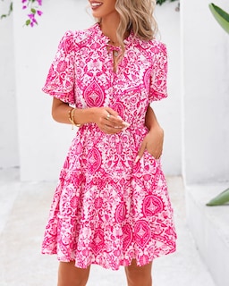 Foto 3 | Foto 3 | Vestido Btfbm Para Mujer, Estampado Floral, Cuello En V, Manga Corta, Línea A - Venta Internacional.