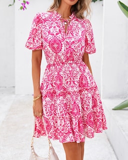Foto 5 | Foto 5 | Vestido Btfbm Para Mujer, Estampado Floral, Cuello En V, Manga Corta, Línea A - Venta Internacional.