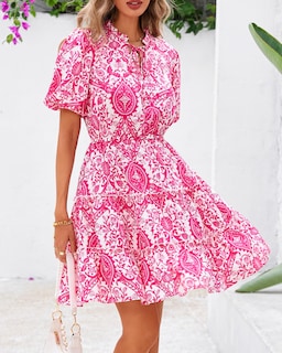 Foto 7 | Foto 7 | Vestido Btfbm Para Mujer, Estampado Floral, Cuello En V, Manga Corta, Línea A - Venta Internacional.