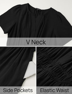 Foto 6 | Foto 6 | Vestido Midi Zesica, Casual De Verano, Cuello En V, Cintura Elástica, Negro - Venta Internacional.