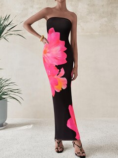 Foto 2 | Foto 2 | Vestido Largo Prettygarden Para Mujer, Sin Tirantes, De Malla Floral, Negro - Venta Internacional.