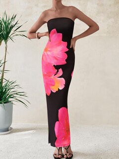 Foto 3 | Foto 3 | Vestido Largo Prettygarden Para Mujer, Sin Tirantes, De Malla Floral, Negro - Venta Internacional.