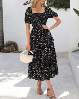 Foto 2 | Foto 2 | Vestido Casual Btfbm Para Mujer Con Cuello Cuadrado Y Manga Abullonada - Venta Internacional.