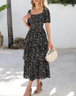 Foto 4 | Foto 4 | Vestido Casual Btfbm Para Mujer Con Cuello Cuadrado Y Manga Abullonada - Venta Internacional.